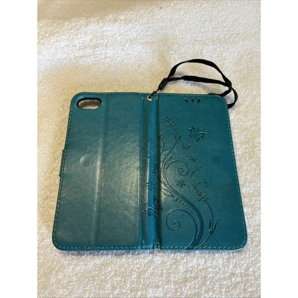 NEW - iPhone 8 Wallet Case Cover Credit Card Holder PU Leather Turquoise/Teal